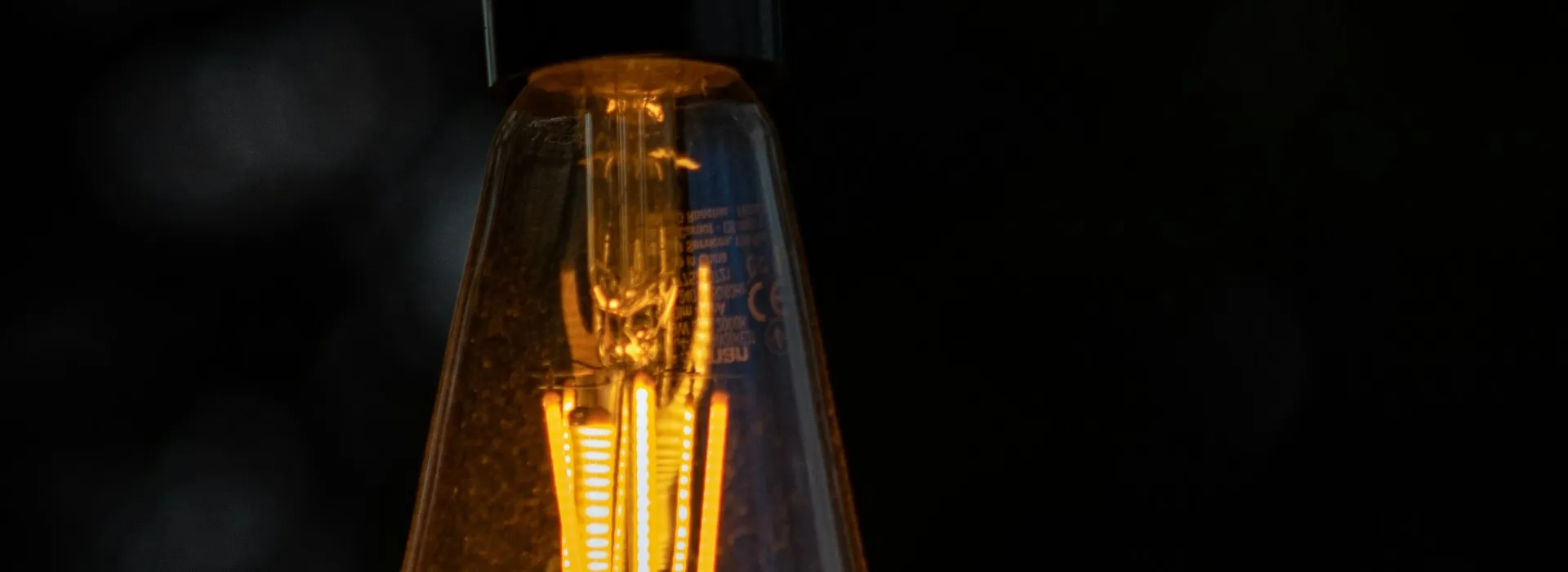 Bombilla encendida sobre un fondo oscuro